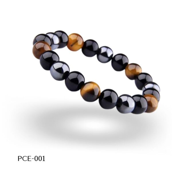 PCE-1 Pulcera abalorio elástica Caballero Ojo de tigre/Obsidiana/Acerina, 8 mm