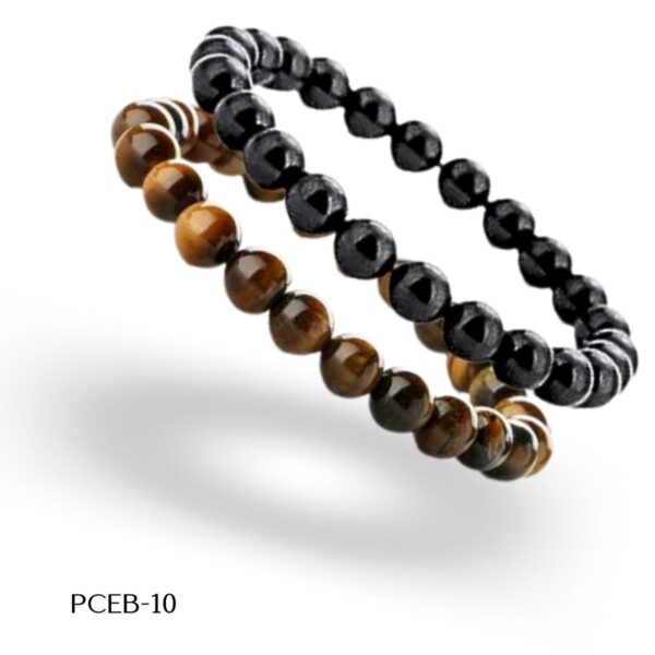 PCEB-10 Pulcera abalorio elástica Caballero Ojo de tigre/Obsidiana, 8 mm