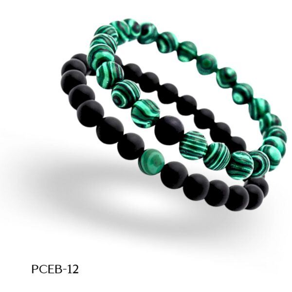 PCEB-12 Pulcera abalorio elástica Caballero Onix/ Malaquita, 8 mm