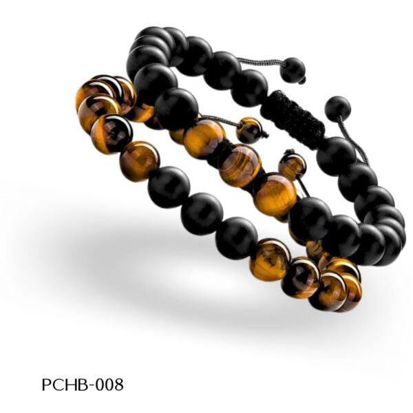 PCHB-8 Pulcera abalorio elástica Caballero Ojo de tigre/Obsidiana, 8 mm